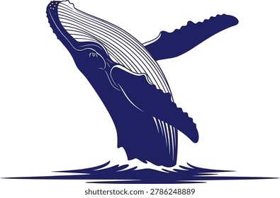 Humpback Whale Breaching in Ocean with Waves