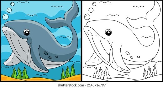 Ilustración coloreada de la página de color de ballena jorobada