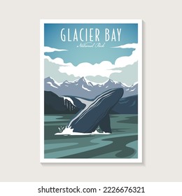 Humpback whale in Glacier Bay National Park poster vector illustration design, jumping humpback whale poster