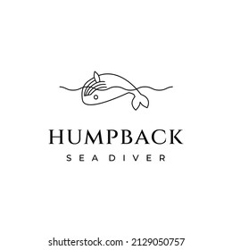 Humpback Whale Line Art Logo Vector Minimalist Illustration Design, Sea Diver Logo Design