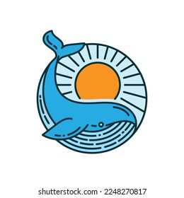 logotipo de ballena jorobada con diseño circular de puesta de sol ilustración vectorial