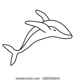 Humpback whale minimalist simple outline vector logo illustration. Isolated line contour whale drawing on white background