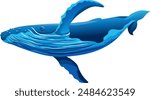 Humpback whale. Minke whales. Vector cartoon character isolated on white background. Game object for computer games, printing, notebooks.