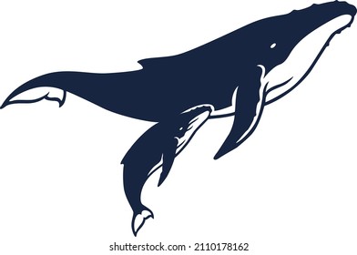 Humpback Whale Mother and Calf Swimming to the Surface
