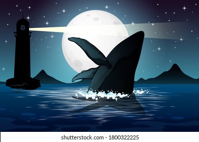 Humpback whale in nature scene silhouette illustration