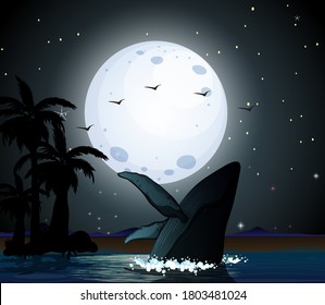 Humpback whale in nature scene silhouette illustration