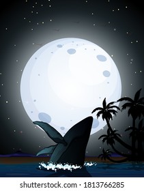 Humpback whale in nature scene silhouette illustration