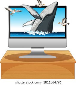 Humpback whale on computer background illustration