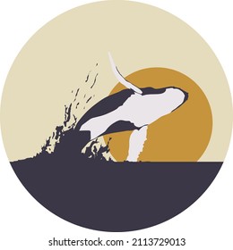 Humpback Whale scenery with sunset eps editable vector