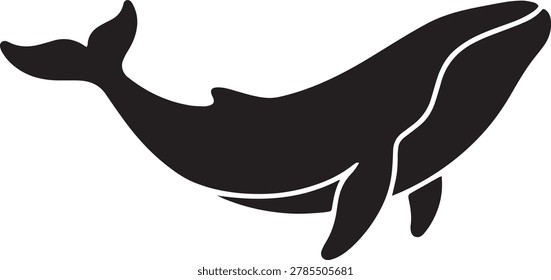 Humpback whale silhouette vector icon, black solid ocean mammal symbol for marine biology, wild aquatic sea animal layout.