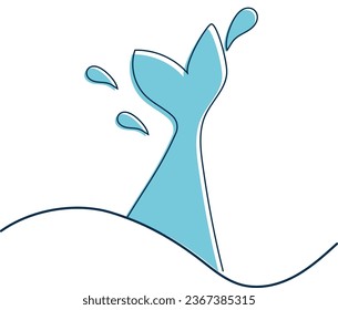 Humpback whale tail over wave, icon. Vector illustration.