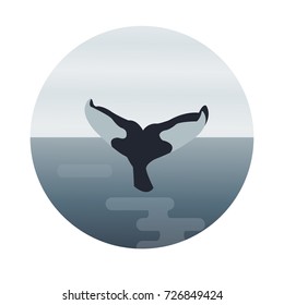 Humpback whale tail vector illustration. In circle.