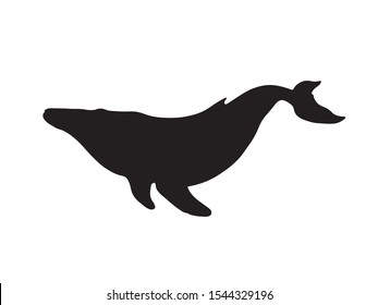 Humpback whale vector silhouette. Ocean animal black shadow.