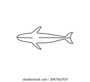 Humpback whale view from the top of the isolation of a white background. Sketch illustration
