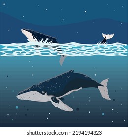 humpback whales in ocean, design