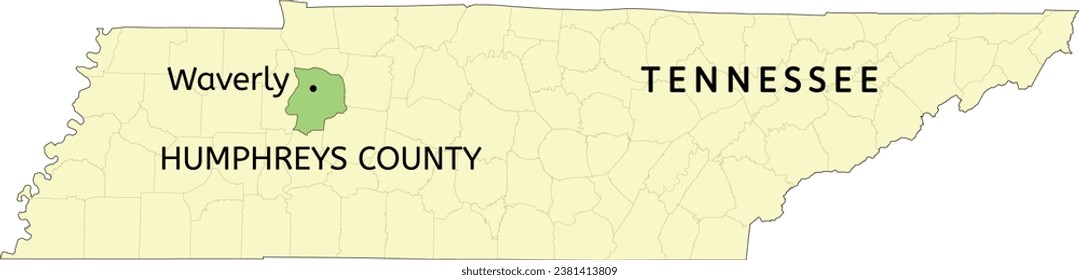 Humphreys County and city of Waverly location on Tennessee state map