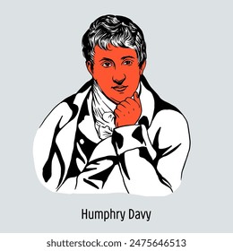 Humphry Davy — British chemist, agricultural chemist, physicist and geologist, inventor, one of the founders of electrochemistry. Known for discovering many chemical elements. Hand-drawn vector illust