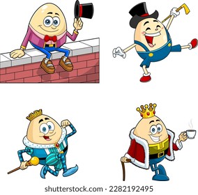 Humpty Dumpty Egg Cartoon Character. Vector Hand Drawn Collection Set Isolated On Transparent Background