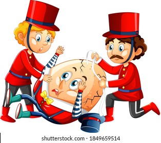 Humpty dumpty egg with king's men on white background illustration