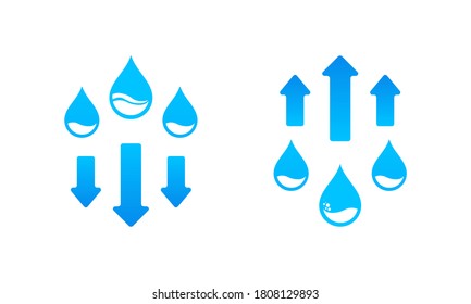 Humudity level up and down icon. Water cycle. Vector on isolated white background. EPS 10