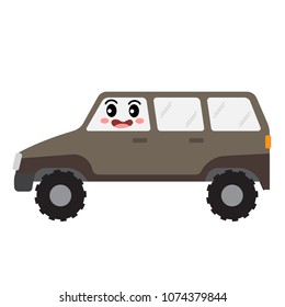 Humvee transportation cartoon character side view isolated on white background vector illustration.