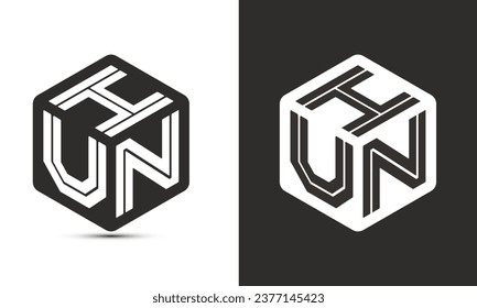 HUN letter logo design with illustrator cube logo, vector logo modern alphabet font overlap style. Premium Business logo icon. White color on black background