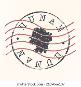 Hunan China Stamp Map Postal. Silhouette. Passport Round Design. Vector Icon. Design Retro Travel National Symbol.