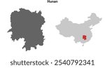 Hunan province blank outline map set