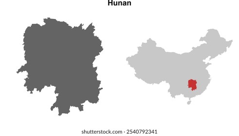 Hunan province blank outline map set