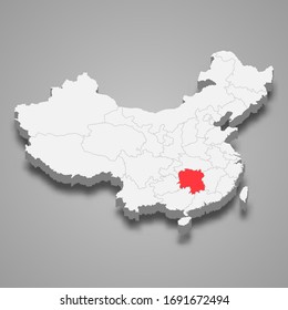 Hunan province location within China 3d map