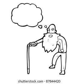 hunched old man with walking stick cartoon
