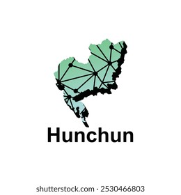Mapa de Hunchun. mapa de Vector del diseño de estilo de tecnología Country de capital de China, Plantilla de ilustración sobre fondo blanco
