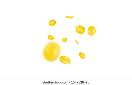 Hundred dollar bill. Falling money isolated background. American cash.