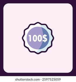 Hundred dollar value seal, isolated money icon, financial achievement graphic