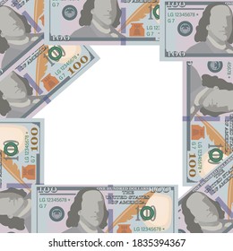 Hundred Dollar. Vector money background, poster, square frame. American money sign. Business concept