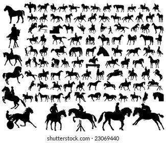 Hundred of horse siluetas in different poses