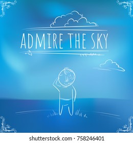 Hundred important reminders - notes - Admire the Sky - Blue landscape Gradient background. Vector backdrop, wallpaper, cover, post, wrapping.
Illustration with cute story - motivation card, greeting