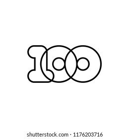 Hundred, mono line. Vector sign linear number 100, black overlapping thin lines isolated on white background. Three rounded figures. Text composition design concept. Creative outline symbol.