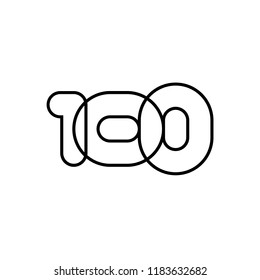 Hundred, mono line. Vector sign linear number 100, black overlapping thin lines isolated on white background. Three rounded figures. Text composition design concept. Creative outline symbol.