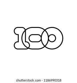 Hundred, mono line. Vector sign linear number 100, black overlapping thin lines isolated on white background. Three rounded figures. Text composition design concept. Creative outline symbol.