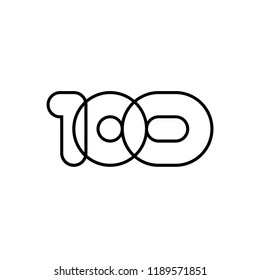 Hundred, mono line. Vector sign linear number 100, black overlapping thin lines isolated on white background. Three rounded figures. Text composition design concept. Creative outline symbol.