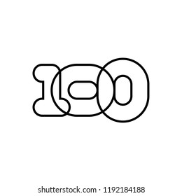 Hundred, mono line. Vector sign linear number 100, black overlapping thin lines isolated on white background. Three rounded figures. Text composition design concept. Creative outline symbol.