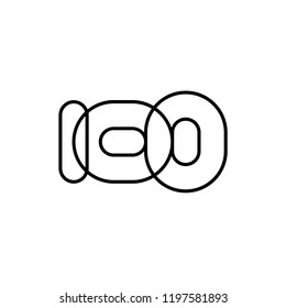 Hundred, mono line. Vector sign linear number 100, black overlapping thin lines isolated on white background. Three rounded figures. Text composition design concept. Creative outline symbol.