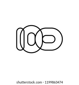Hundred, mono line. Vector sign linear number 100, black overlapping thin lines isolated on white background. Three rounded figures. Text composition design concept. Creative outline symbol.