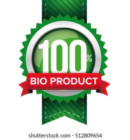 Hundred percent bio product green ribbon