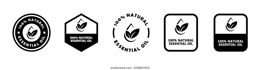 Hundred percent Essential Oil - vector signs for product packaging label.