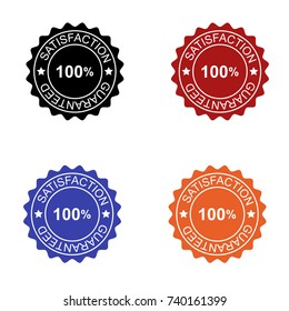hundred  percent Satisfaction guaranteed seal in colors black red blue and orange isolated for applications and web pages