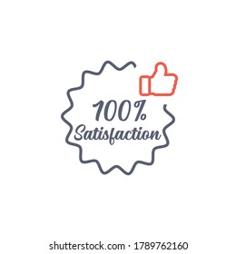 Hundred percent Satisfaction thumb up wavy border sticker, tag, label, sign, icon. Stock vector illustration isolated on white background.