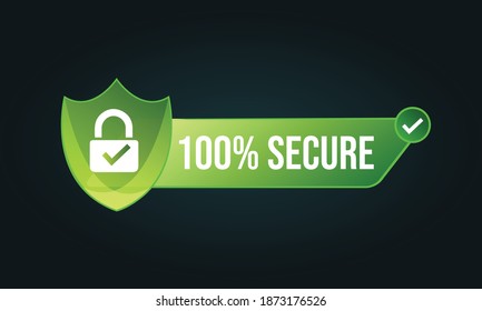 hundred percent secure green  vector icon, safe secure illustration with pad lock and tick mark, technology, online banking  icon