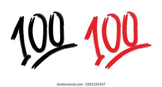  Hundred percents icon sign. Red sticker score number symbol. Web marketing label emblem of 100 for business and social. Phone text sale design. Badge price. Vector EPS10.